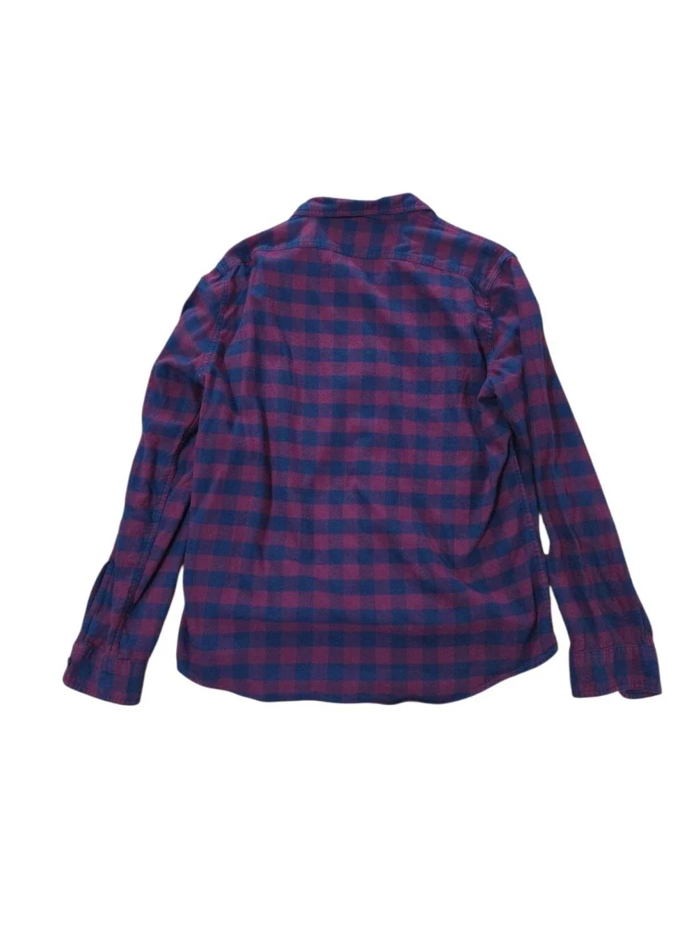 J. Crew Mens Flannel Shirt Large Buffalo Plaid Button Down Navy Burgundy Cotton
